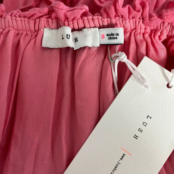 Lush Pink Blossom Lace Tie Back Square Neck Tiered Sleeveless Mini Dress SM NWT - Picture 3 of 12